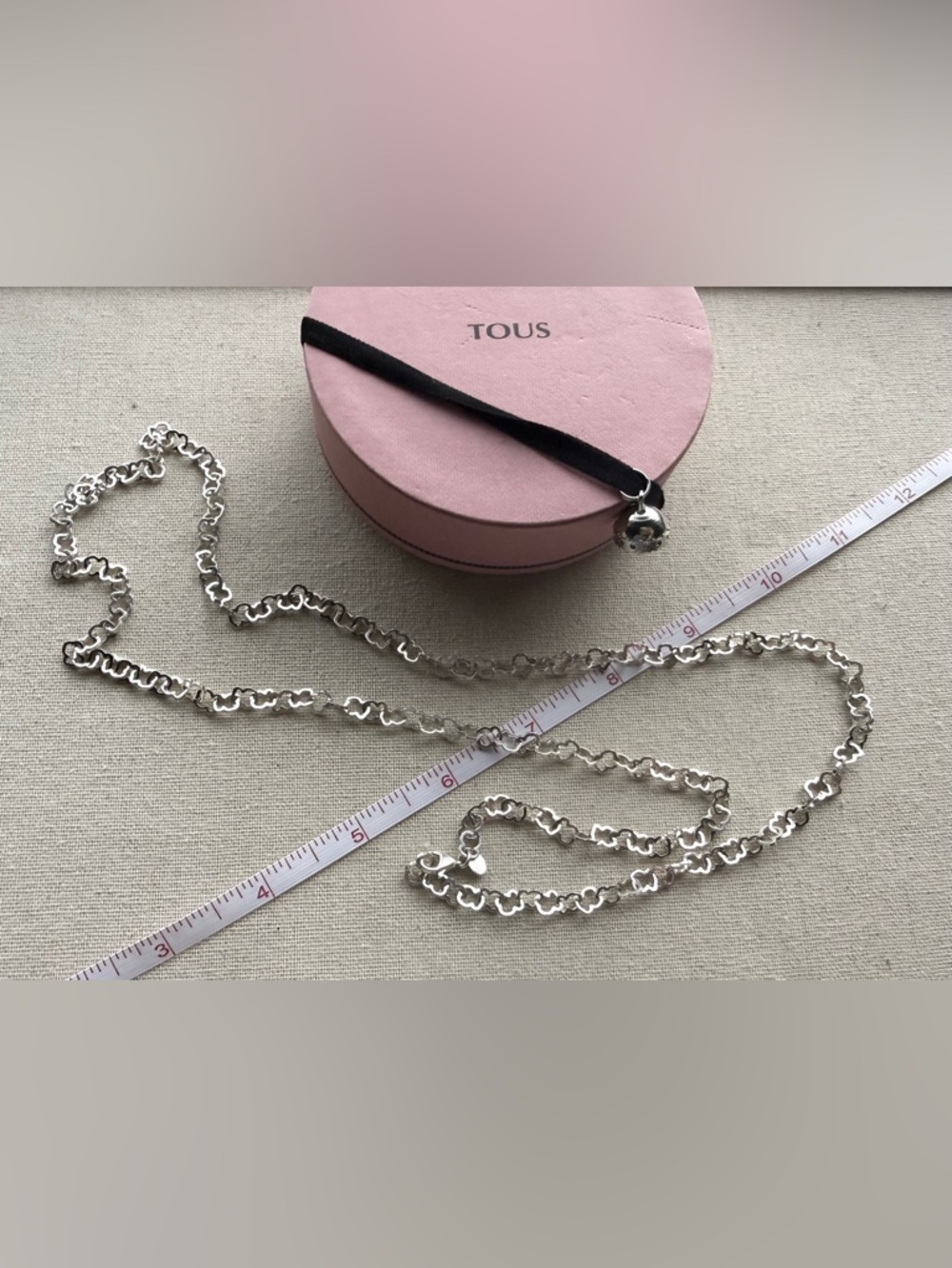 TOUS Silver Floral-Link Necklace with Pink Gift Case